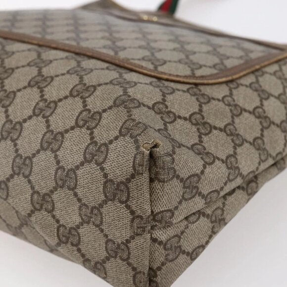 GUCCI GG Supreme Web Sherry Line Tote Bag PVC Leather Beige Red - Picture 11 of 15